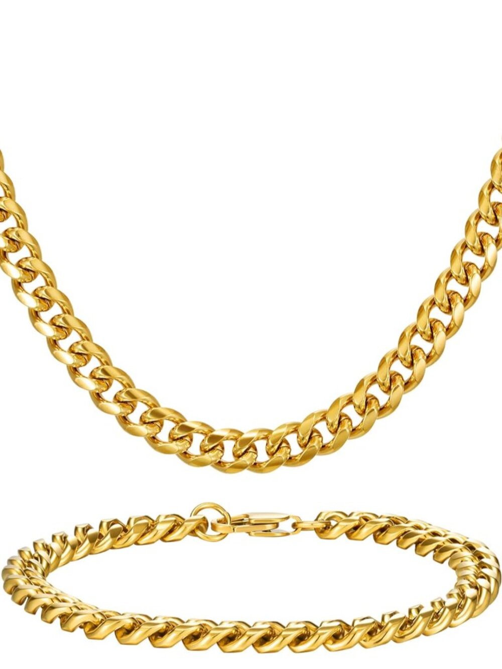 Stainless Steel Cuban Link Chain and Bracelet Set for Men, Chains 3.5mm/5mm/7mm
